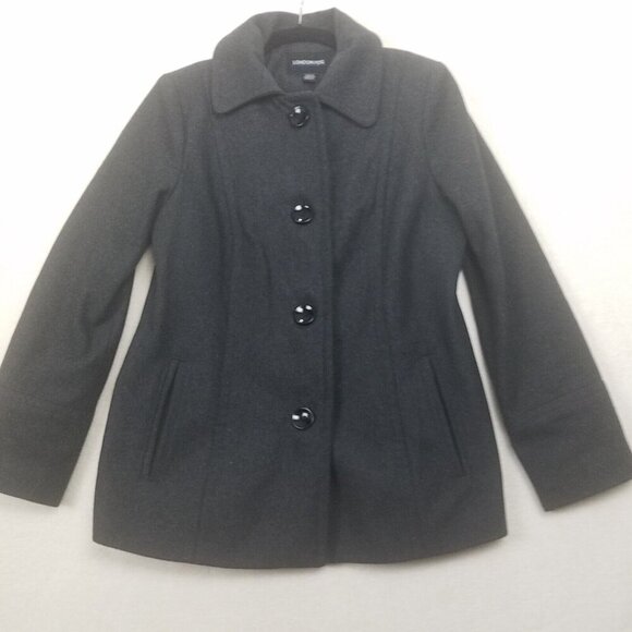 London Fog Jackets & Blazers - London Fog Charcoal Gray 4 Button Up Wool blend Pea Coat Jacket Women M lined